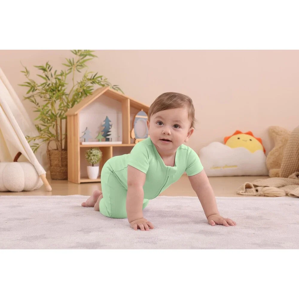 GUISBY Baby Grey Footless Short Sleeve Pajamas Zipper Cotton Sleepwear 12-18M